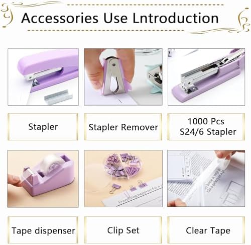 Office Supplies Set,Desk Accessories,Stapler And Tape Dispenser Set,Pen Holder,1000 Staples,Staple Remover,Hinder Clips,Ruler,Scissor,Index Tabs,Clear Tape,Ballpoint Pen,Sticky Notes,Coworkers(Purple) - Image 2