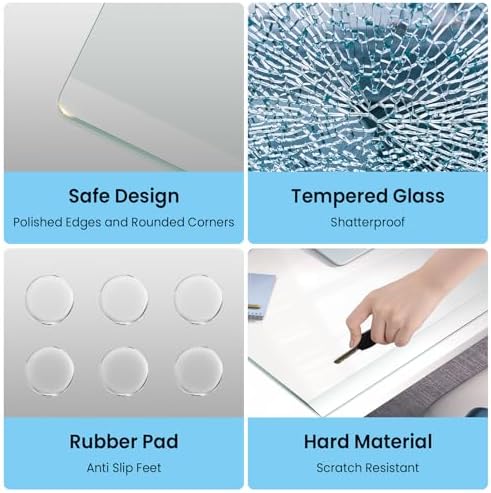 Tempered Glass Desk Pad with Beveled Edge, 32" x 20" Clear Office Desk Pad for Keyboard and Computer Monitor, Glass Desk Mat for Desktop Dry Erase - Image 4