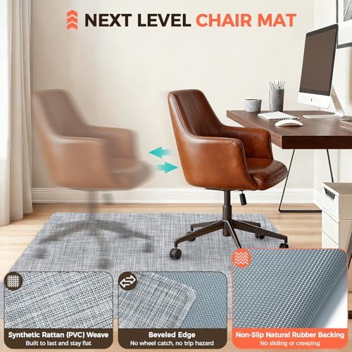 BAGAIL Office Chair Mat for Hardwood Floor, 48"x60" Heavy Duty Computer Chair Mat - Fast Flat & Smooth Glide - Non-Slip Desk Chair Floor Protector for Home Office - Black - Image 2