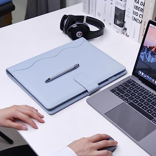 Wonderpool A4 PU Leather Ring Holder Writing Portfolio Multi Document Case with Removable Binder Clipboard and Functional Pocket for Organizer Office Travel School (Gainsboro) - Image 2