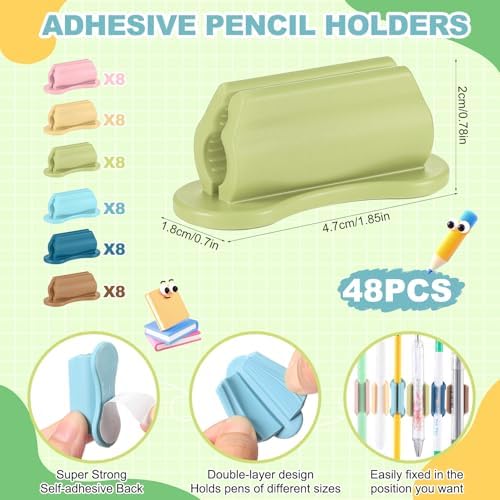Sherr 48 Pack Adhesive Silicone Pencil Holders Bulk for Desk,Wave,Morandi - Image 2