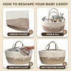 Baby Diaper Caddy Organizer with Removable Compartments, 18"L x 13"W x 9"H Super Large, 100% Handmade Woven Cotton Rope, Portable Nursery Storage Basket for Car and Changing Table, Shower Newborn Gift - Image 6