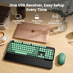 Wireless Keyboard Mouse, Magnetic Wrist Rest, Round Keycaps, Green & Black - Image 7