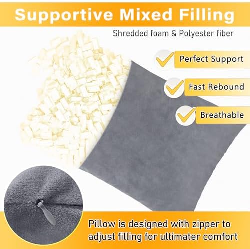 1 MIDDLE ONE 2 Pack Small Pillow, 16 X 12 Inches, Memory Foam Mini Pillow for Travel, Camping, Sleeping, Nap and Neck, Knee, Lumbar Support, Tiny Cushion for Pet, Dogs (Grey) - Image 3