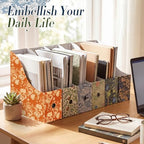 Thenshop 24 Pcs Cardboard Magazine File Holder Organizer, Desk File Organizer Box Foldable Book Bin Papers Storage Folder with Label for School Classroom Office Supplies(Floral,Dark Green) - Image 5