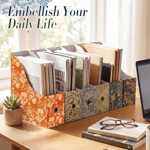 Thenshop 24 Pcs Cardboard Magazine File Holder Organizer, Desk File Organizer Box Foldable Book Bin Papers Storage Folder with Label for School Classroom Office Supplies(Floral,Dark Green) - Image 5