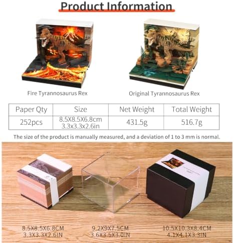 3D Art Calendar Memo Pad 2027,Desk Time Piece Calendar 3D Tyrannosaurus Rex Notepad Creative Rip Away Calendar Paper Carving Note - Image 5