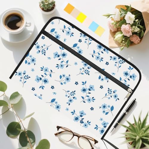 WEBEEDY Blue Flowers Expanding File Folder 13 Pockets Accordion Folder Document Organiser with 12 Color Labels and Zipper, Paperwork Organizer for Photo Letter Receipt Back to School Supplies, A4 - Image 3