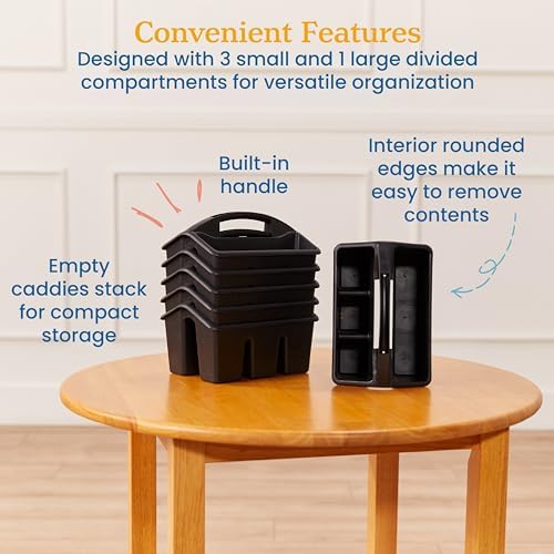 ECR4Kids 4-Compartment Small Plastic Caddy, Multipurpose Organization, Black, 6-Pack - Image 5