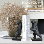 Decorative Bookends, Art Book Ends for Heavy Books, Heavy Bookends for Shelves, Vintage Non-Slip Base Book Holder, Resin Book Stopper for Home Office Decor (Black Gorilla) - Image 2