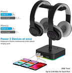 KAFRI RGB Dual Headphone Stand with USB C Charger Desk Gaming Double Headset Holder Hanger Rack with 3 USB Charging Port and 2 Outlet - Suitable for Gamer Desktop Table Game Earphone Accessories Gift - Image 3