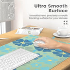 Retro Blue Floral Office Desk Mat 31.5" x 15.7" Desktop Mat PU Leather Large Mouse Pad White Mousepad Non-Slip Table Mat for Girls, Women, Home, Work, Computer, and Gaming - Image 4