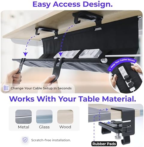 Ascrono Original Under Desk Cable Management Tray, Black, 40.6" - Image 3