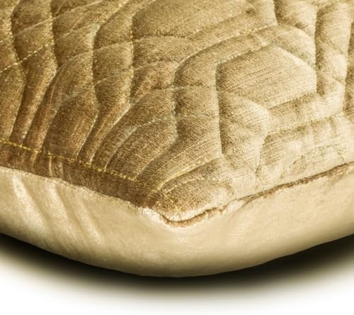 The HomeCentric Decorative Gold Pack of 2, 12"x14" (30x35 cm) Lumbar Pillow Cover, Velvet Lattice, Trellis & Quilted Oblong Pillow, Geometric Pattern Modern Style - Gold Oud - Image 2
