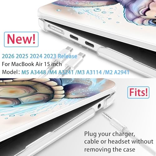 Mektron for 2026/2025/2024/2023 MacBook Air 15 INCH M5 A3448 /M4 A3241 /M3 A3114 /M2 A2941 Case, Printed Plastic Hard Shell Cover with 15.3" Liquid Retina Display Touch ID, Cute Turtle - Image 2