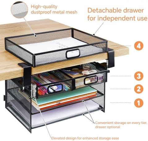 3 Layer Under Desk Drawer Storage Organizer, No Drill Clamp - Image 4