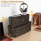 2 Pack Handwoven Cable Management Box with Lid, Decorative Cord Organizer for Power Strips, Chargers, TV Wires, Desk, Home & Office Storage, Plastic Rattan Strap - Image 5