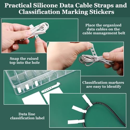 ProSuites Cable Organizer Box with Lid, 5 Pcs Clear Cord Storage Organizer with 50 Cable Ties 108 Cable Labels, Charger Organizer for Office Desk Drawer Organizers and Accessories - Image 4