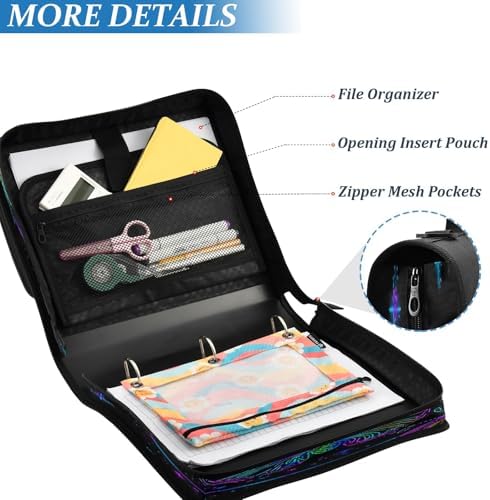 3-Ring Zipper Binder with Shoulder Strap Zip-Up Expanding File Folder Organizer Storage Fireproof Accordion Trapper Keeper Home School Office Three Butterfly (Three Butterfly) - Image 4