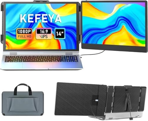 KEFEYA Laptop Screen Extender, 14" FHD 1080P IPS Laptop Monitor Extender Dual Screen, Portable Monitor for Laptops 13-17" with USB-C/HDMI Port, Plug n Play for Windows/Mac/Android/Switch/PS5 by KEFEYA