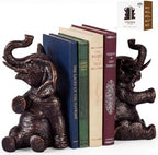 Elephant Bookends - Heavy Duty Bookends for Shelves Decorative - Gold Elephant Decor and Resin Animal Bookend - Heavy Book Ends for Kids - Vintage Unique Decorative Book Ends - 4 x 4 x 7 Inches by Unknown
