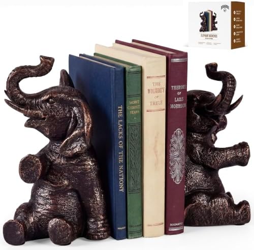 Elephant Bookends - Heavy Duty Bookends for Shelves Decorative - Gold Elephant Decor and Resin Animal Bookend - Heavy Book Ends for Kids - Vintage Unique Decorative Book Ends - 4 x 4 x 7 Inches by Unknown