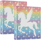 JIPONI 3 Ring Binder Winged Unicorn and Stars 1 Inch Round Binders for Men Women Students, Cute File Organizer for Office School, 2pcs by JIPONI