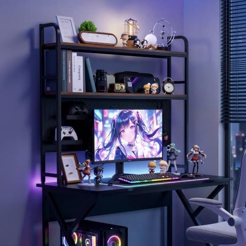 deli Desktop Shelf, Desk Hutch with Metal Pegboard, Black - Image 2