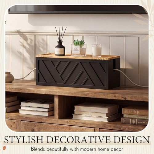 Chunful Large Wooden Cable Management Box, Geometric, Black - Image 4