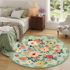 DUKINO 4ft Round Rug, Floral Washable Small Round Area Rug Non Slip, Green - Image 3