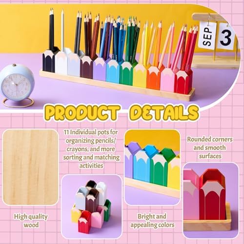 11 Pcs Pencil Shaped Crayon Organizer with Stand,Standard - Image 3