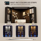 Corner Desk with - LED Reading Light, L-Shaped Computer Desk w/Hutch & Shelves, Home Office Desk w/Charging Station for Work & Study, File Cabinet Storage Bookshelf for Small Space (Black) - Image 3