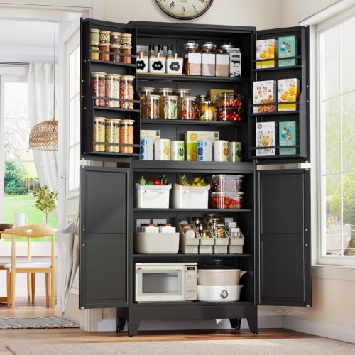 GAIOUS 74.8" Tall Metal Food Cabinet, Black Kitchen Pantry Cabinet Cupboard by GAIOUS