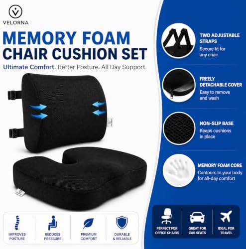 2-in-1 Memory Foam Seat Cushion & Lumbar Support Set | Ergonomic Office Chair Cushion for Tailbone, Sciatica & Help Back Pain Relief | Non-Slip Coccyx Pad, Washable Cover, Adjustable Strap - Image 4