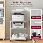 White Printer Stand, 20” Large Printer Table for Home Office, 3 Tier Rolling Printer Cart with Storage, for Shredder Scanner Fax - Image 2