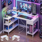 OLIXIS 47 Inch L Shaped Gaming Desk with LED Lights, Storage Shelves by OLIXIS