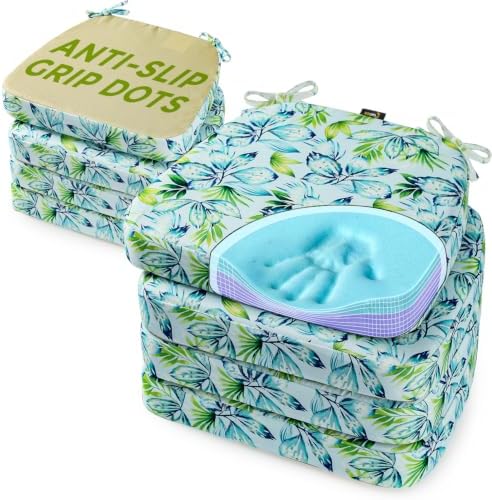 SUNROX Cooling Gel Memory Foam Chair Cushions, 2.6" Thick U-Shaped Dual-Layer Comfort Dining Chair Pads, Non Slip Seat Cushion with Ties for Indoor Kitchen Office 17"x16" Set of 8, Aqua Pilea Notata by SUNROX