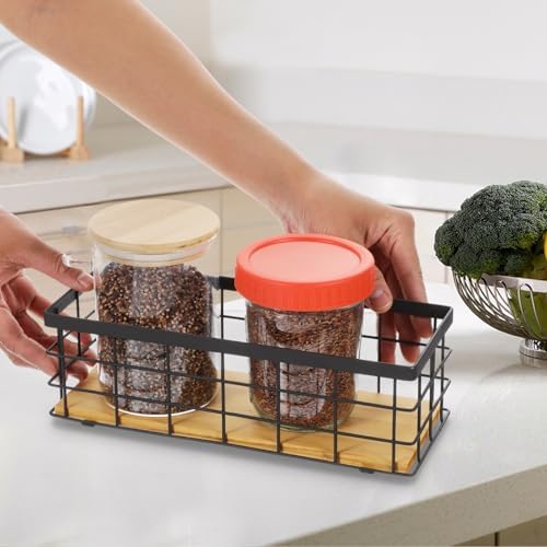 Set of 2 Small Wire Baskets, Narrow Black Metal Storage Bins for Bathroom Counter & Kitchen, Farmhouse Rustic Organizer Trays for Pantry, Office, RV, Countertop Decoration - Image 3