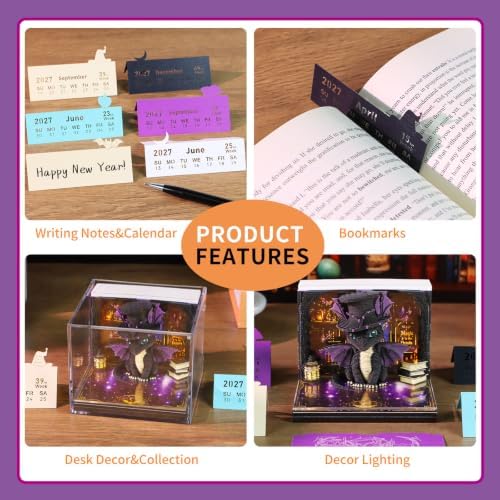 3D Calendar 2027,Time Piece Calendar 2027 With LED Lights,3D Art Calendar Memo Pad,Mysterious Purple Dragon Desktop Decoration,Tear-Away 3D Paper Art Notepad,Christmas Gift,New Year Gift (Mysterious Purple Dragon) - Image 5