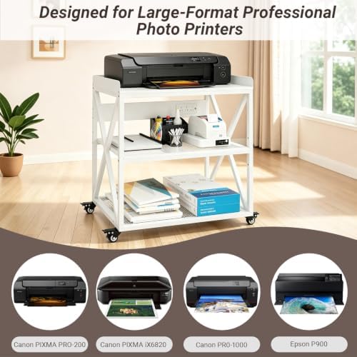 Extra Long Printer Stand with Baffles, 31.5" W x 17.7" D Printer Cart,White - Image 3