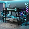 Polibi Full Over Full Bunk Bed with 2 Built-in Gaming Desks, USB Charging Ports & Pegboard Organizer, Heavy-Duty Gaming Bed Frame for Teens/Adults, Blue (Full Size) by Polibi
