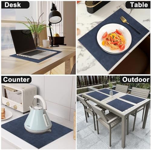 Leather Heat Resistant Placemats Set of 6 Waterproof Wipeable Washable PU Table Mats,Easy to Clean Anti-Slip (6, Navy Blue) - Image 7