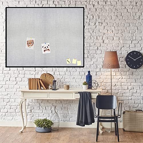 JILoffice Cork Linen Bulletin Board 48 X 36 Inch (Grey), Black Aluminum Frame Wall Mounted Board Memo Pin Board for Office Home and School - Image 3