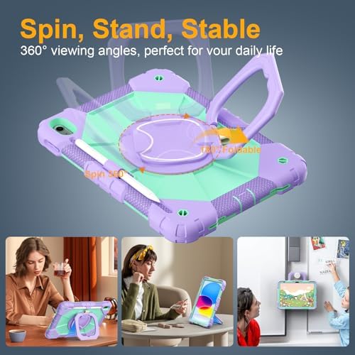 Case for iPad (A16) 11th/10th Generation 11/10.9 Inch 2025/2022, Ubearkk for iPad a16 case with Screen Protector, 360 Degree Rotating Stand Shoulder Strap Pencil Holder,Purple Mint - Image 4