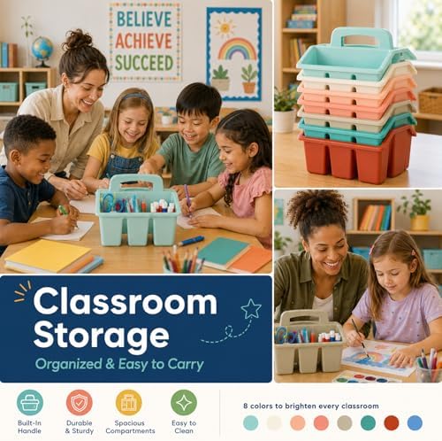 8 Pack Classroom Caddy Storage Basket with Handle (Boho) - Image 6