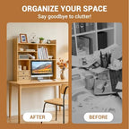 deli Desktop Bookshelf, High-Capacity Desk Hutch Organizer, Natural - Image 6
