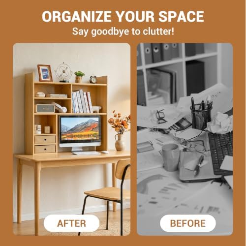 deli Desktop Bookshelf, High-Capacity Desk Hutch Organizer, Natural - Image 6
