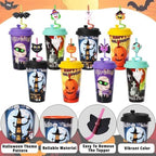 100 Pack Halloween Party Decorations Cups with Lids and Silly Straws Bulk - Image 5