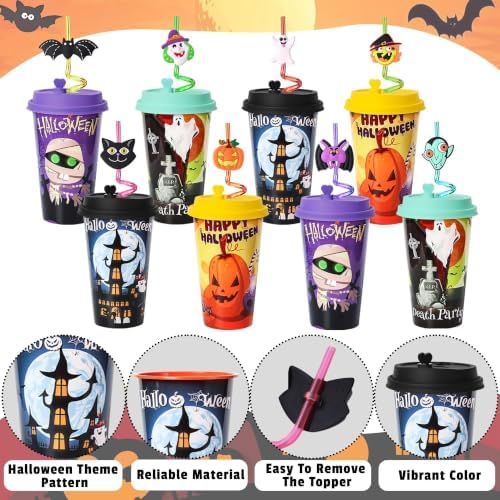 100 Pack Halloween Party Decorations Cups with Lids and Silly Straws Bulk - Image 5