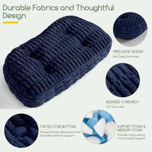 Lumbar Support Pillow for Recliner Chair/Accent Chair/Couch/Office Chair, Tufted Blended Corduroy Back Support Cushion for Elderly, Recliner Cushions for Back Rest, Pain Relief, Reading, Navy - Image 4